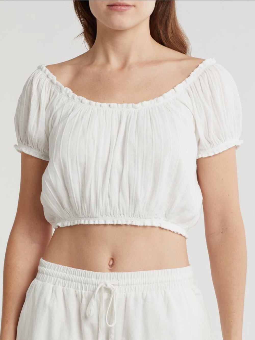 Abound White Easy Off-Shoulder Crop Short Sleeve Peasant Top Shirt - Sz XS